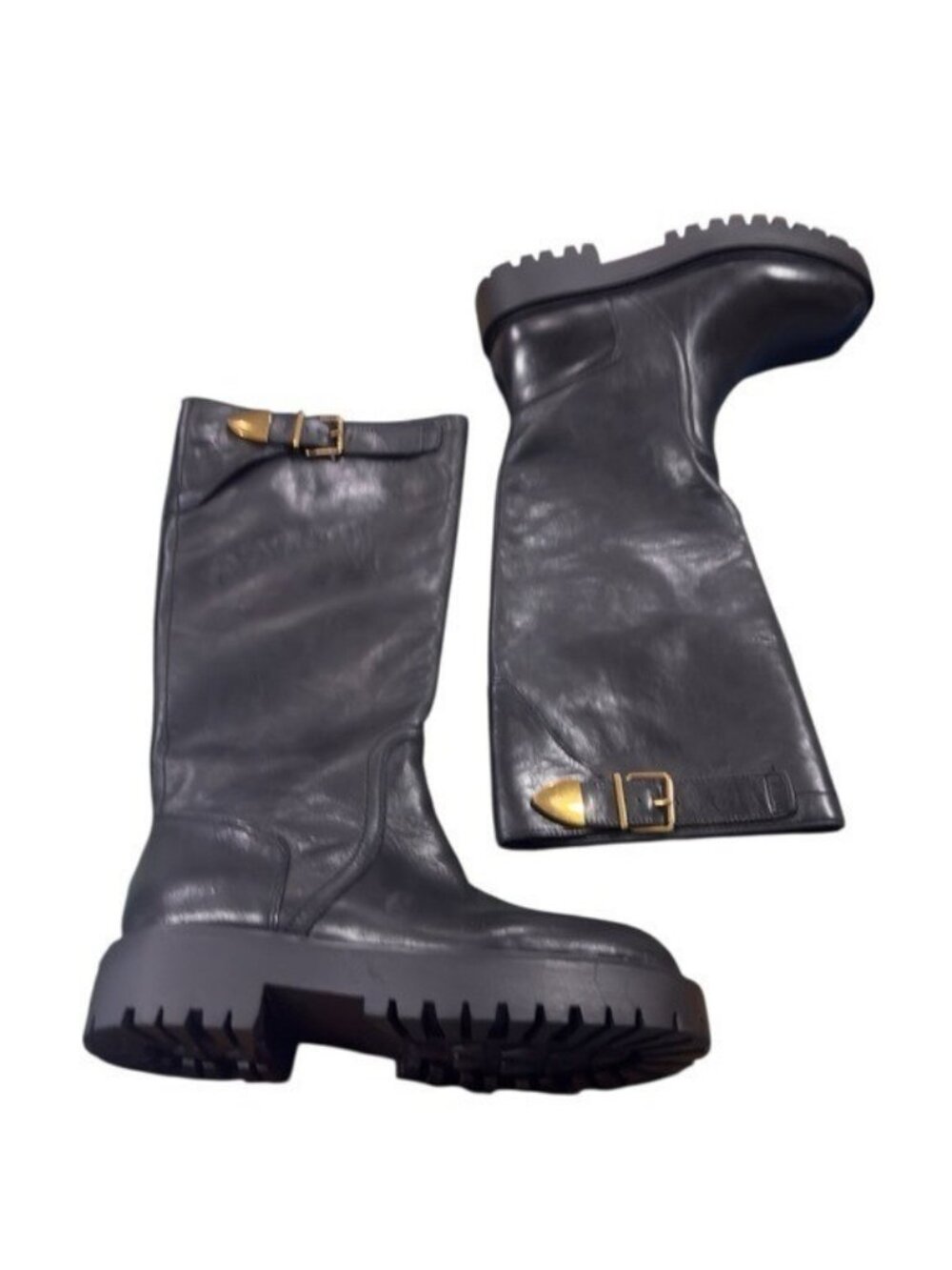 NEW STEVE MADDEN BUSTER BLACK LEATHER BOOT Lug Platform Sole Chunky Black SZ-11